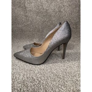 Jessica Simpson Silver Glitter Pumps Women's 8M Pointy Toe High Heel Dress Shoes